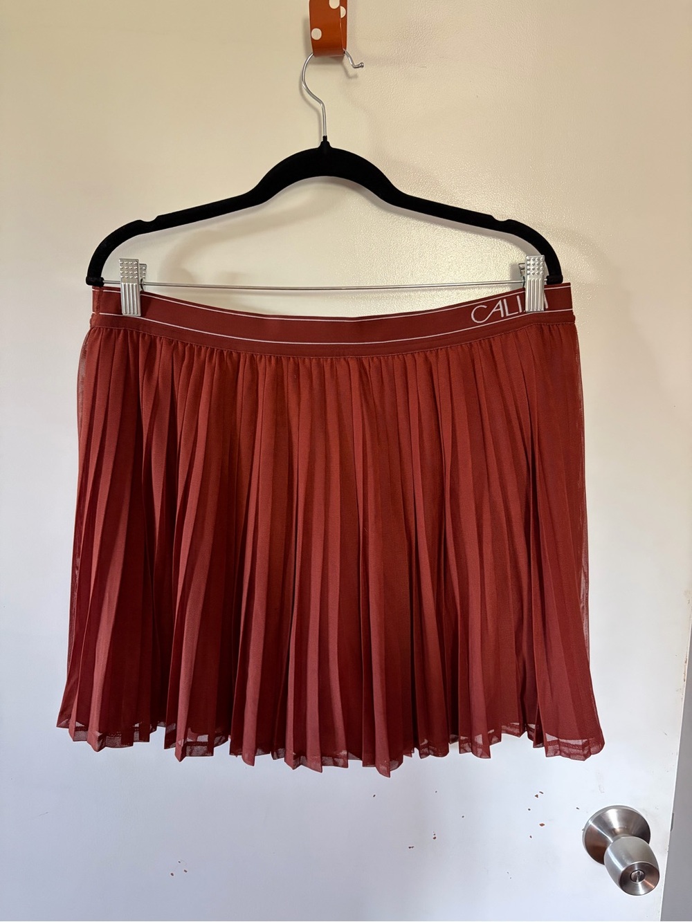 Alia Rust Red Pleated Skater Skirt